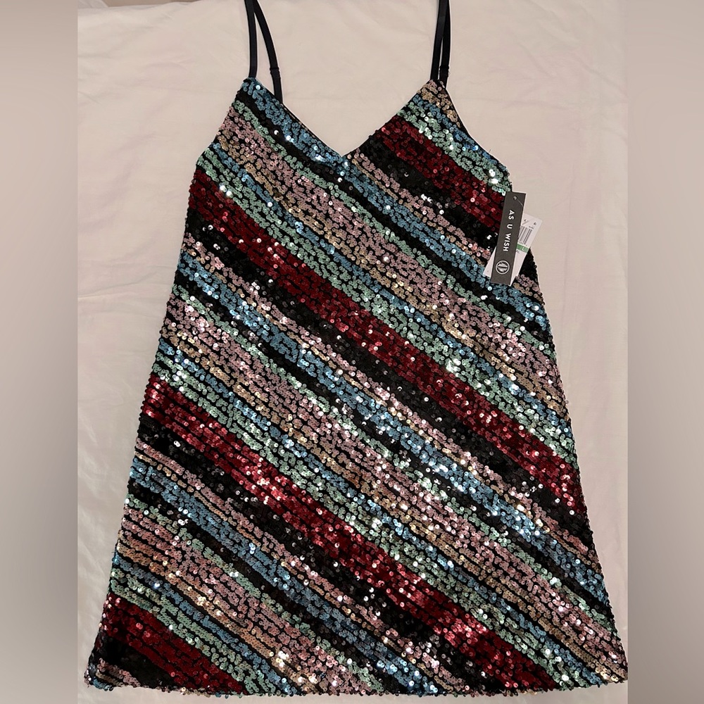 NWT As U Wish Sequin Dress, Colorblocked, Size L